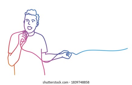 Singing man with microphone. Gradient line. Vector illustration. 