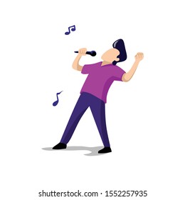 singing man with purlpe shirt and navy pants, flat design