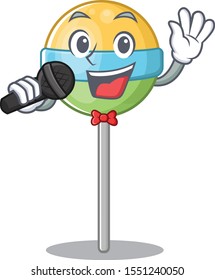 singing mascot round lollipop with character isolated