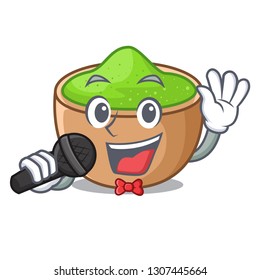Singing matcha powder above glass cartoon table