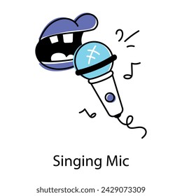 Singing mic hand drawn icon