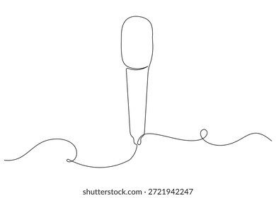 Canto de micrófono de una línea de dibujo aislado sobre un fondo blanco
