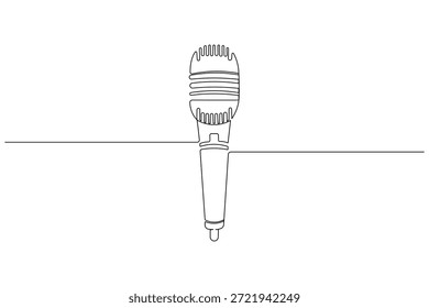 Canto de micrófono de una línea de dibujo aislado sobre un fondo blanco