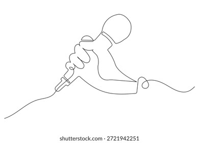 Canto de micrófono de una línea de dibujo aislado sobre un fondo blanco