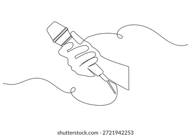 Canto de micrófono de una línea de dibujo aislado sobre un fondo blanco