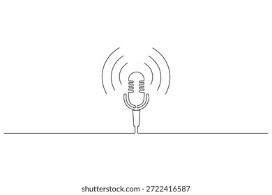 Cantando microfone contínuo uma linha desenho estilo mínimo