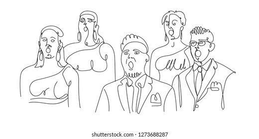 Сhoir singing. Mixed choir singing a cappella. One line vector illustration.