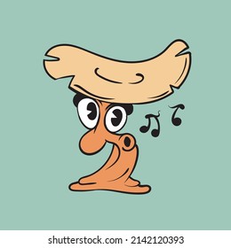 Singing mushroom chanterelle. Vintage toons: funny character, vector illustration trendy classic retro cartoon style 30s.