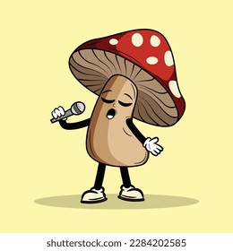 Singing Mushroom character Cartoon vector Illustration