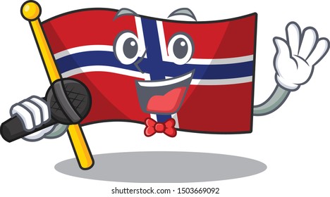 Singing norway flag is flown on character pole