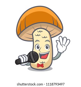 Singing orange cap boletus mushroom mascot cartoon