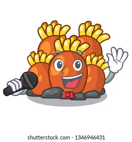 Singing orange coral reef cartoon in sea