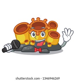 Singing orange sponge coral cartoon in sea