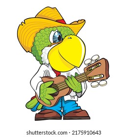 singing parrot with guitar in vector