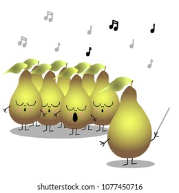 Singing pears chorus, cartoon flat characters for funny design