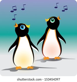 Singing Penguins. Vector illustration