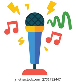 Singing performance with handheld microphone isolated vector illustration on white background