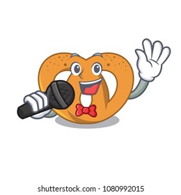 Singing pretzel mascot cartoon style