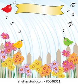 Singing in the Rain Invitation. Picket fence and brightly colored flowers with rain pouring down in the background. Great for a garden party or baby shower!