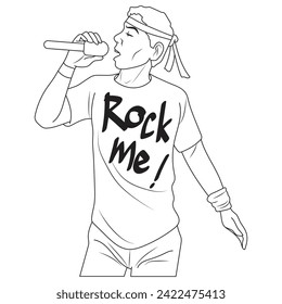 A singing rockstar in outline and vector format.