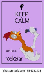 Singing rooster with poster Keep Calm on lilac background