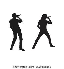 Singer’s singing silhouettes vector art with white background