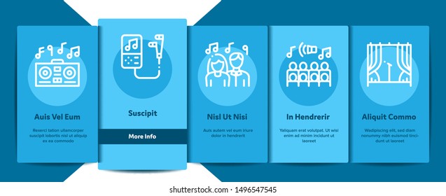 Singing Song Elements Vector Onboarding Mobile App Page Screen. Contour Illustrations