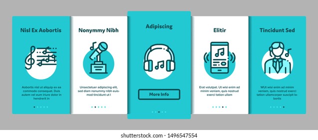 Singing Song Elements Vector Onboarding Mobile App Page Screen. Contour Illustrations