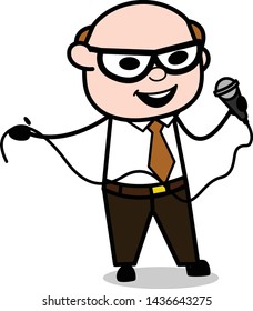 Singing a Song - Retro Cartoon Father Old Boss Vector Illustration