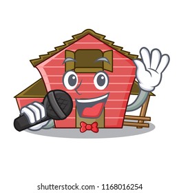 Singing spring day with a red barn cartoon