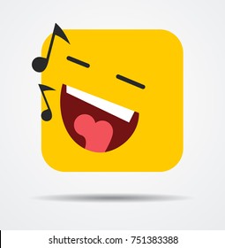 Singing square emoticon in a flat design