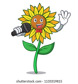 Singing sunflower mascot cartoon style