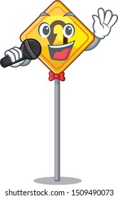 Singing u turn sign with a mascot