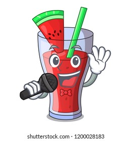 Singing watermelon juice with watermelon fruit cartoon