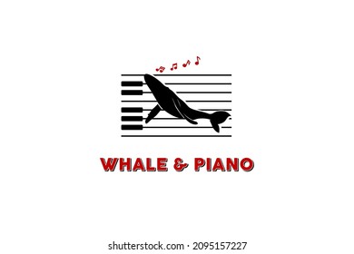 Singing Whale Piano Music Key Notes Silhouette logo design