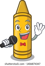 Singing yellow crayon in the cartoon wallet