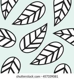 Single abstract black and white leaves pattern on blue background