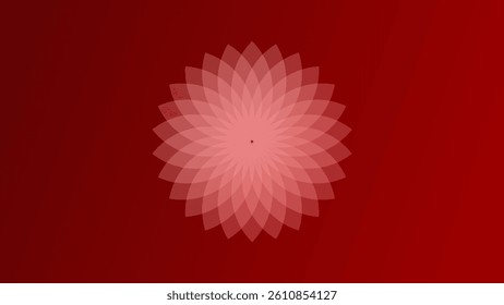 Single abstract geometric flower in soft pink tones centered on a rich red gradient background.
