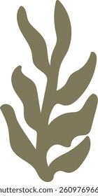 A single abstract leaf shape with smooth edges in a minimalist style. The leaf form is depicted with flowing curves and a simple outline. Cartoon vector illustration.