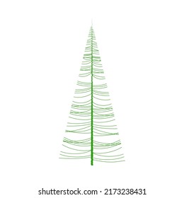 Una sola abeja abstracta. Árbol de coníferas delgado. Ramas laterales asimétricas. Cultura de coníferas verde. Silueta blanca y verde. Cedro, abeto, pino. Diseño estacional minimalista para logotipo, etiqueta.