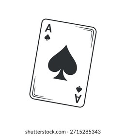 Um único ás de espadas jogando carta, mostrado em um estilo ilustrativo plano, preto e branco.