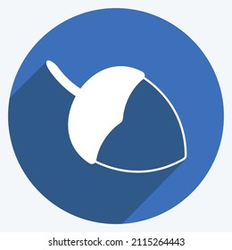 Single Acorn Icon in trendy long shadow style isolated on soft blue background