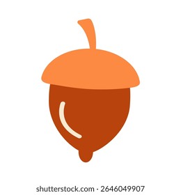 Single acorn with leaf. Autumn oak nut vector illustration