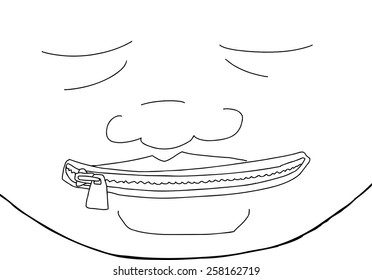 Single African man with zipper covering mouth