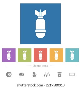 Single air bomb flat white icons in square backgrounds. 6 bonus icons included.