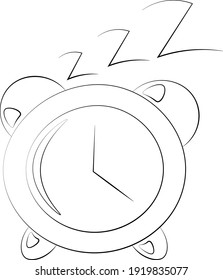 Elemento de reloj de alarma única. dibujo de ilustraciones en blanco y negro.