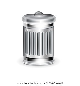 single aluminum trashcan isolated on white background