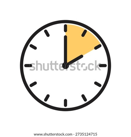 Single analog stopwatch icon with black outline and a yellow pie-chart progress indicator marking a ten minute interval on a white background