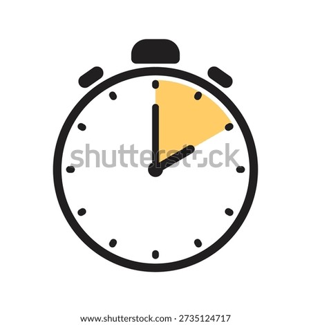 Single analog stopwatch icon with black outline and a yellow pie-chart progress indicator marking a ten minute interval on a white background