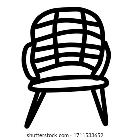 A single antique chair with a wicker back , isolated on a white background. Vector collection of antique furniture in the Doodle style